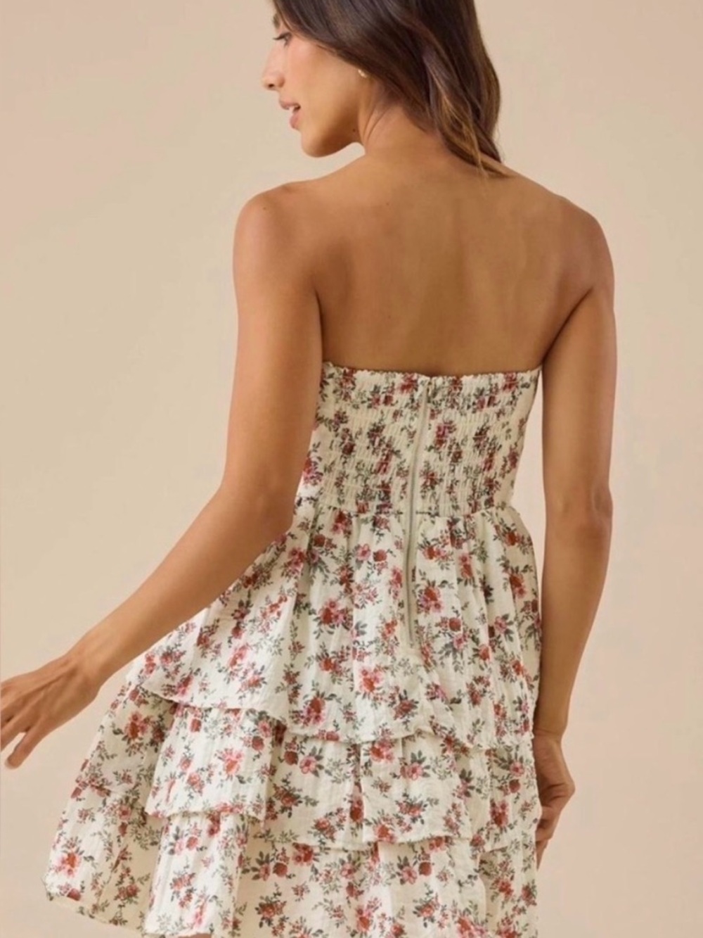 NWT [Altar'd State] Woven Strapless Dress Tiered Ruffle Floral Sundress Womens M - Picture 5 of 12
